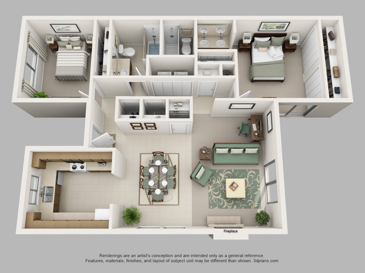2 bed, 2 bath Floor Plan 3